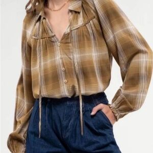 Blu PepperOlive Plaid Button-Trim Shirt brand new size medium